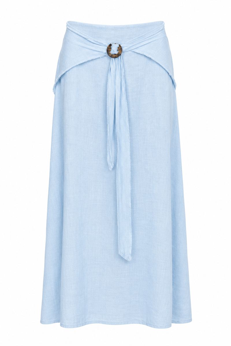 Linen Ring Midi Skirt – Light Blue