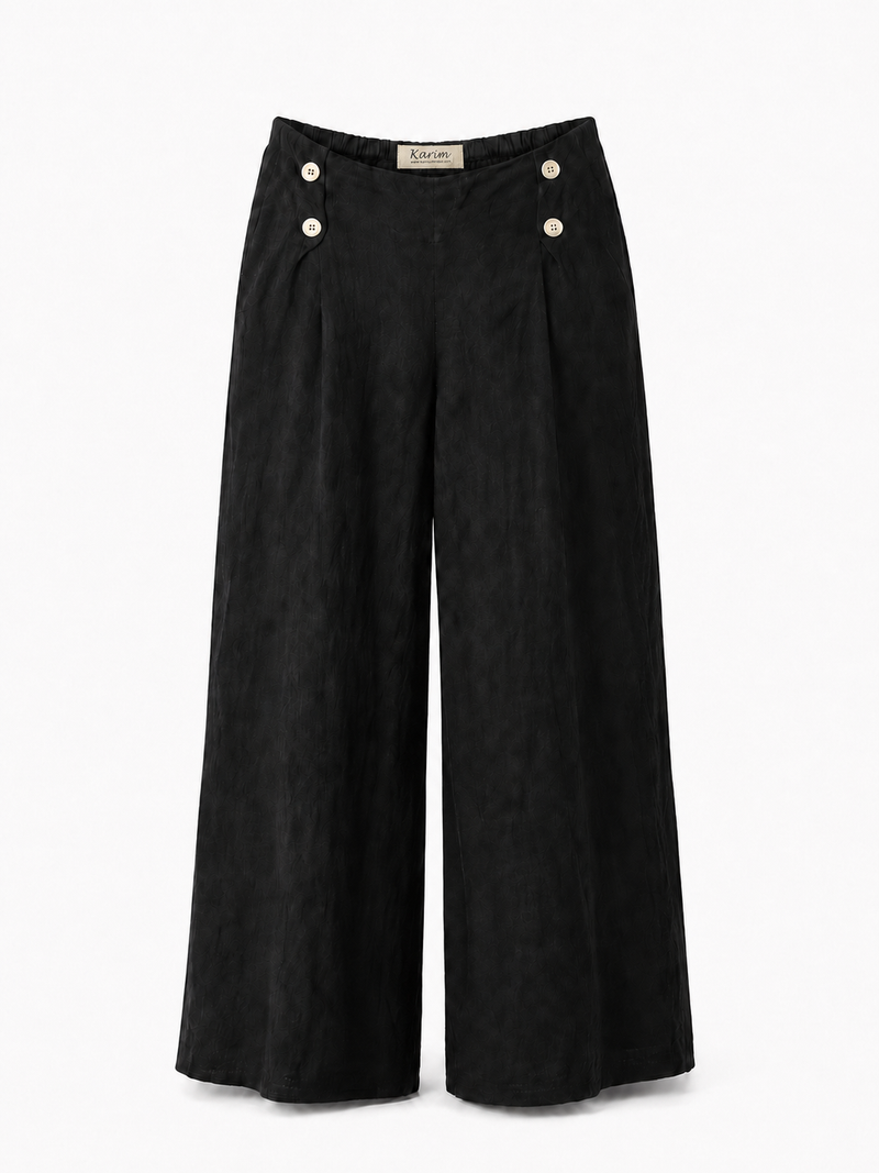 Wide-Leg Linen Trouser in Black