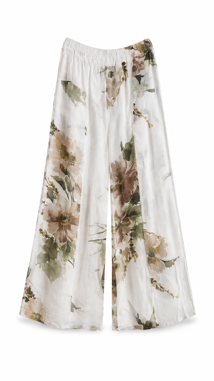 Floral Print Pants - Olive Green, flat lay