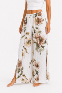 Floral Print Pants - Olive Green, model view