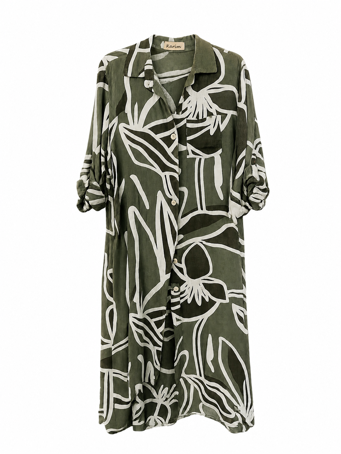 Botanical Lines Duster - Olive, flat lay