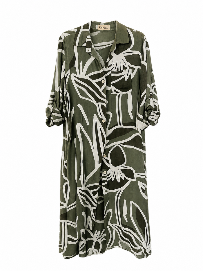 Botanical Lines Duster - Olive, flat lay