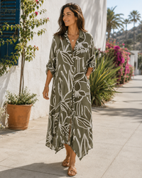 Botanical Lines Duster - Olive, model view