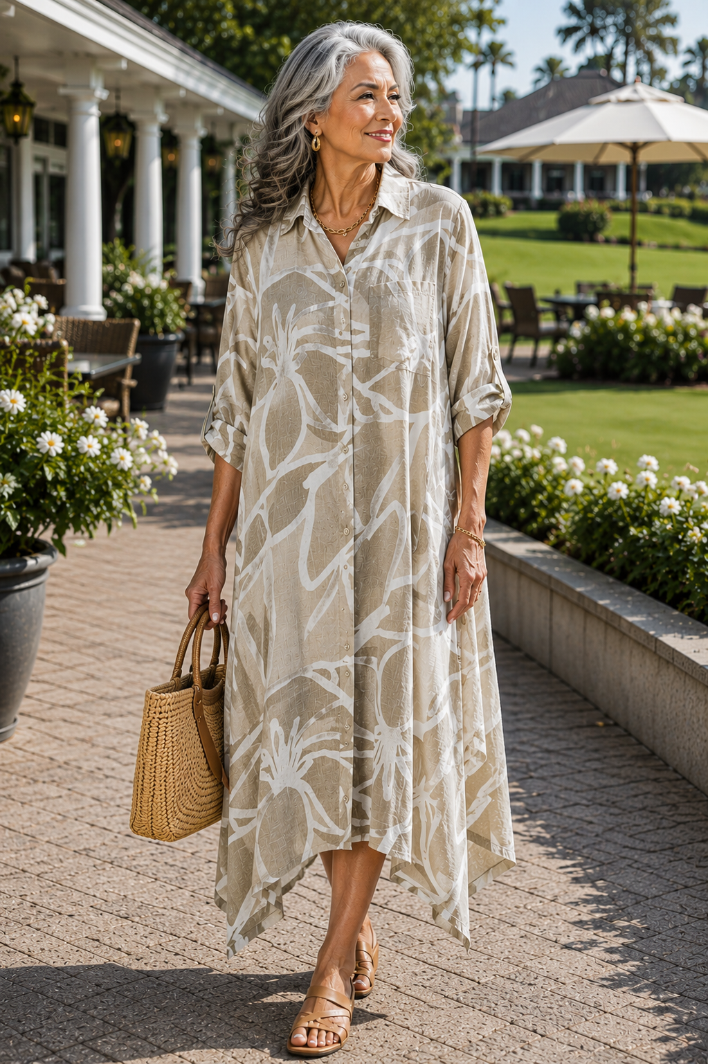Botanical Lines Duster - Sand, model view