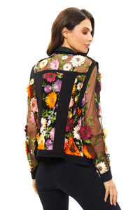 Denim Lace Jacket with Floral Embroidery