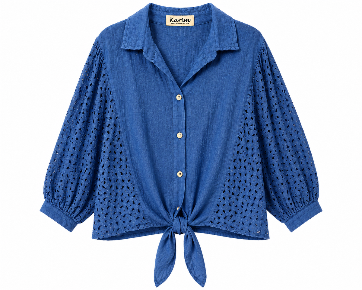 Front Tie Blouse - Navy Blue