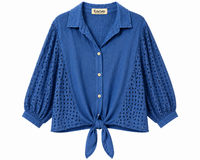 Front Tie Blouse - Navy Blue
