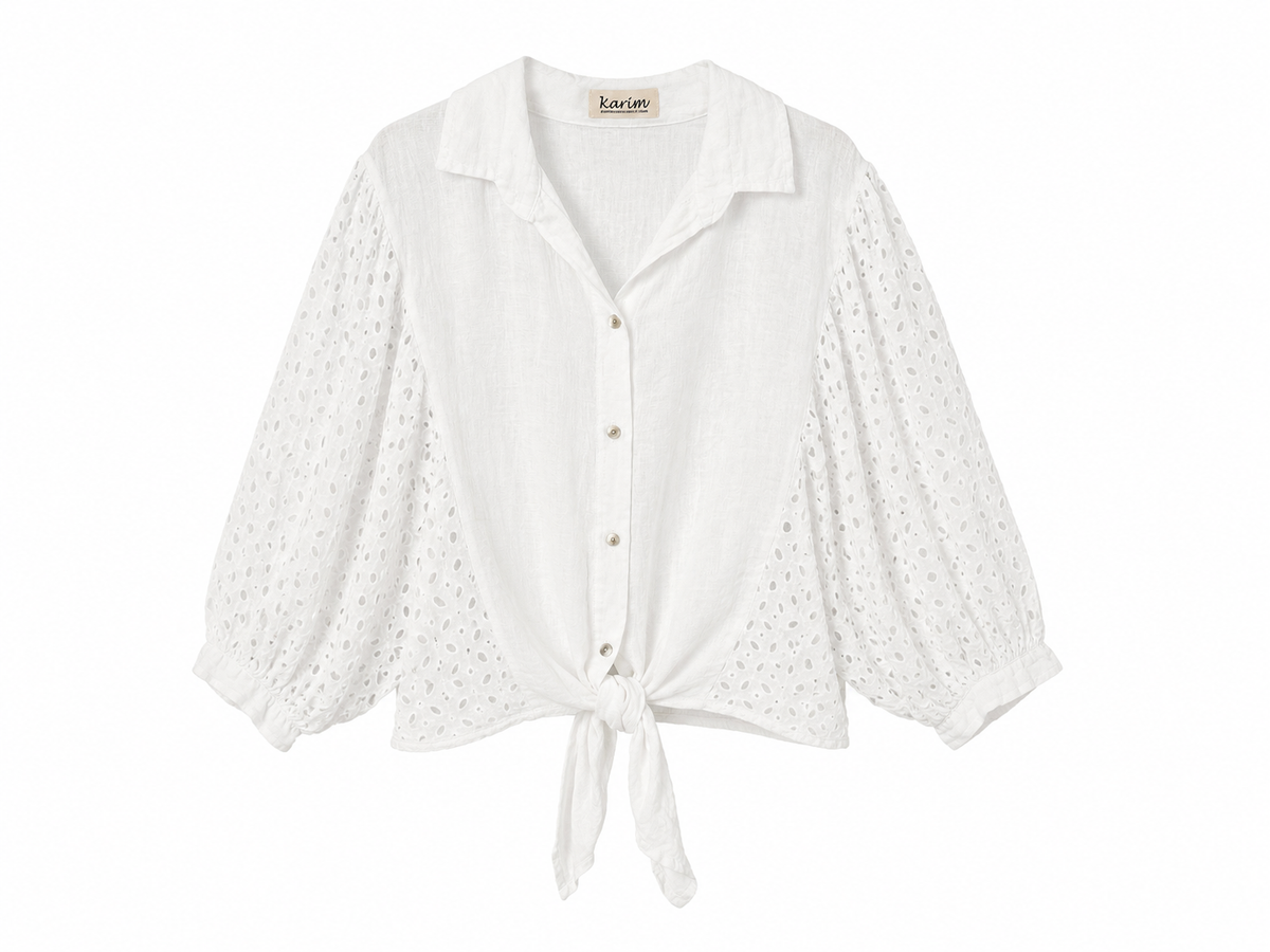Front Tie Blouse - White, flat lay
