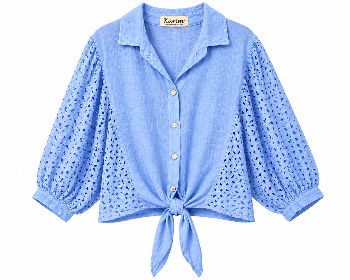 Front Tie Blouse - Sky Blue