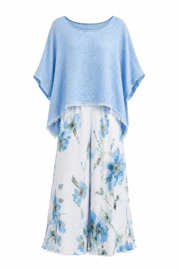 Malibu Blue Floral Set – styled on model