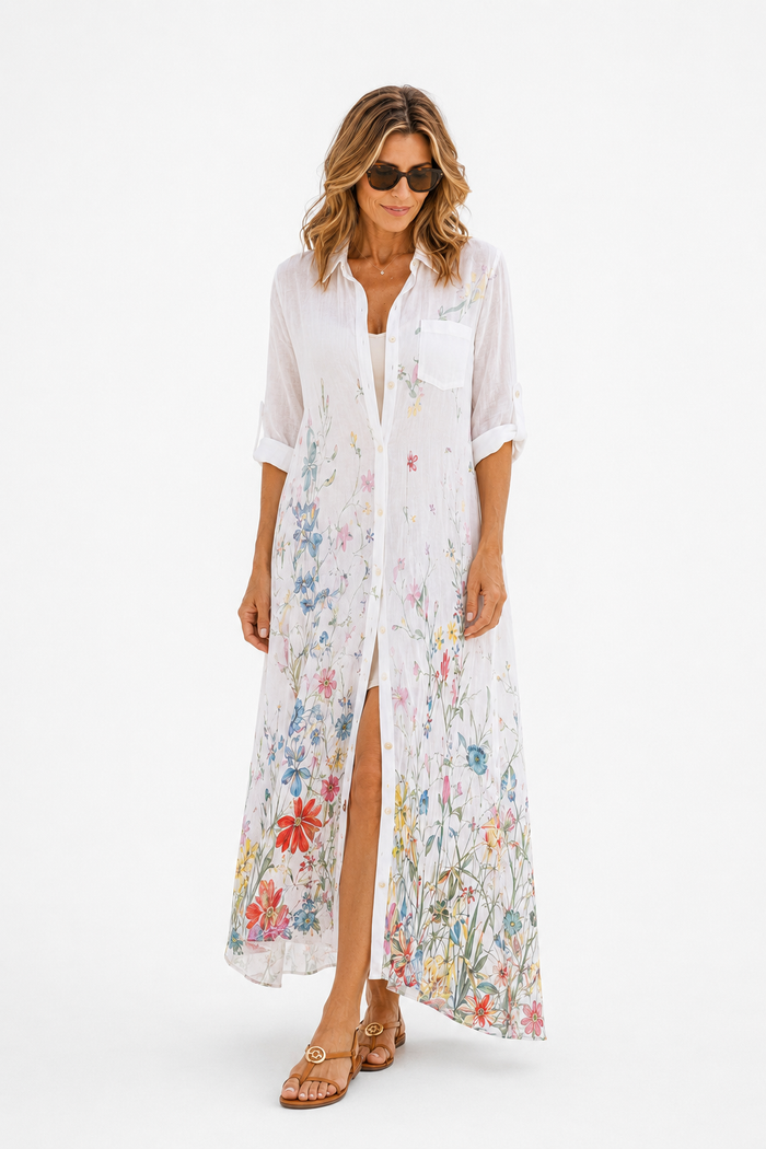 Floral Print Duster - White, studio model