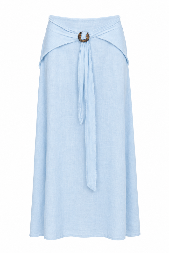 Linen Ring Midi Skirt – Light Blue