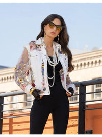 Denim Lace Jacket with Floral Embroidery