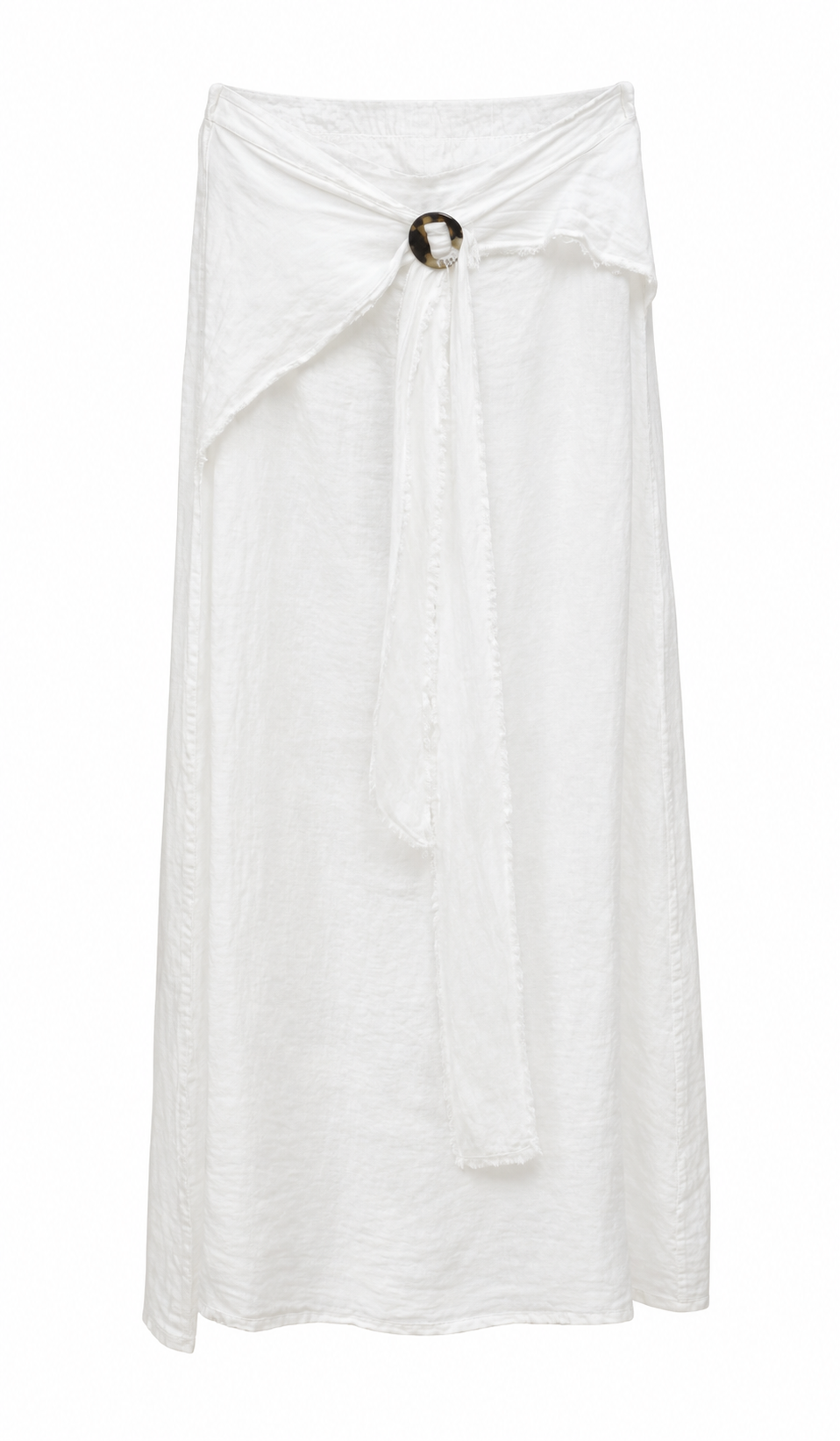 Linen Ring Midi Skirt – White