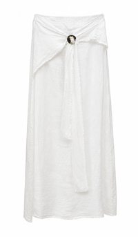 Linen Ring Midi Skirt – White