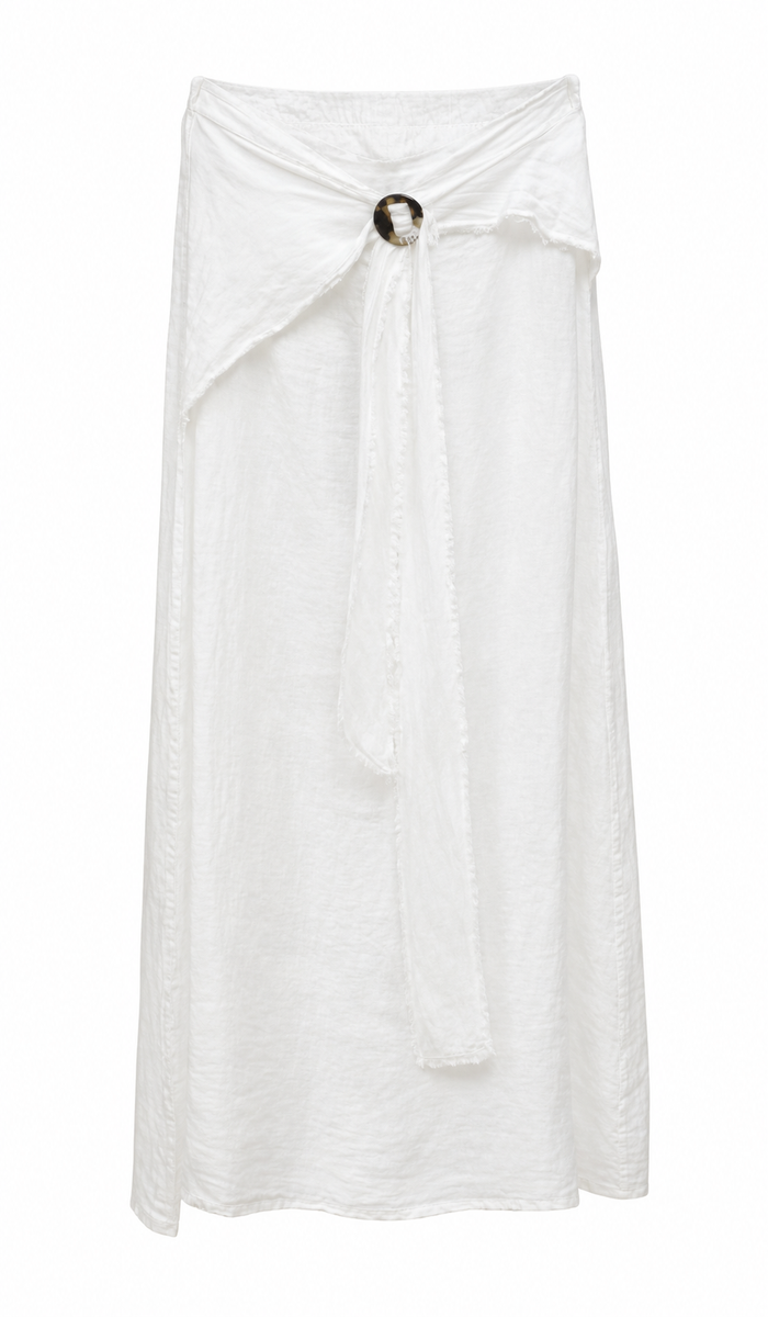 Linen Ring Midi Skirt – White