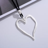 Open Heart Pendant Necklace - Gold with Camel Cord, adjustable cord detail