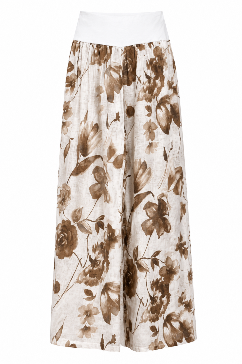 Floral Linen Wide-Leg Pant – Brown Floral