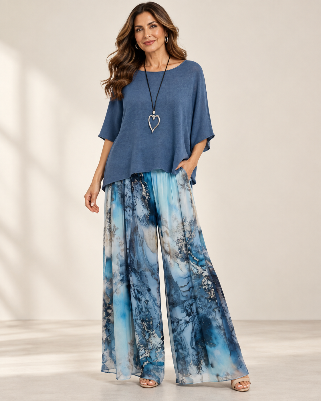 Ocean Breeze Top & Silk Palazzo Pants Set